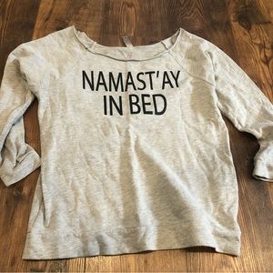 VGUC Namastay in Bed yoga humor medium 3/4 sleeve sweatshirt